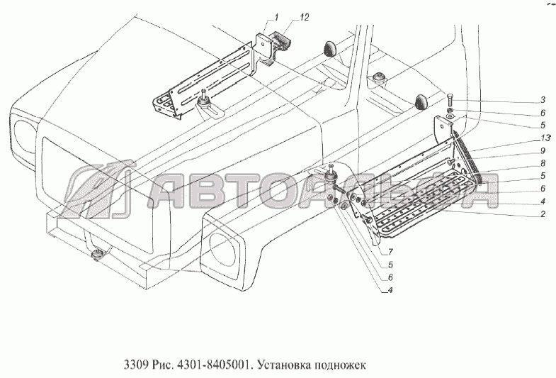 Установка подножек ГАЗ 3309 (Евро 2)